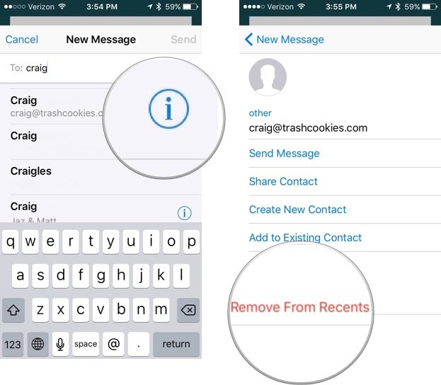 How to remove recent contacts in the Mail app for iPhone
