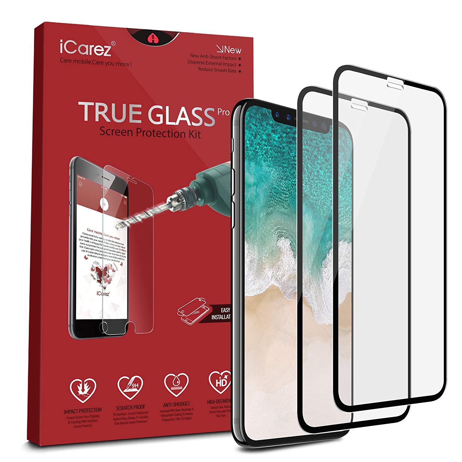 iCarez Full Coverage Tempered Glass Screen Protector for iPhone