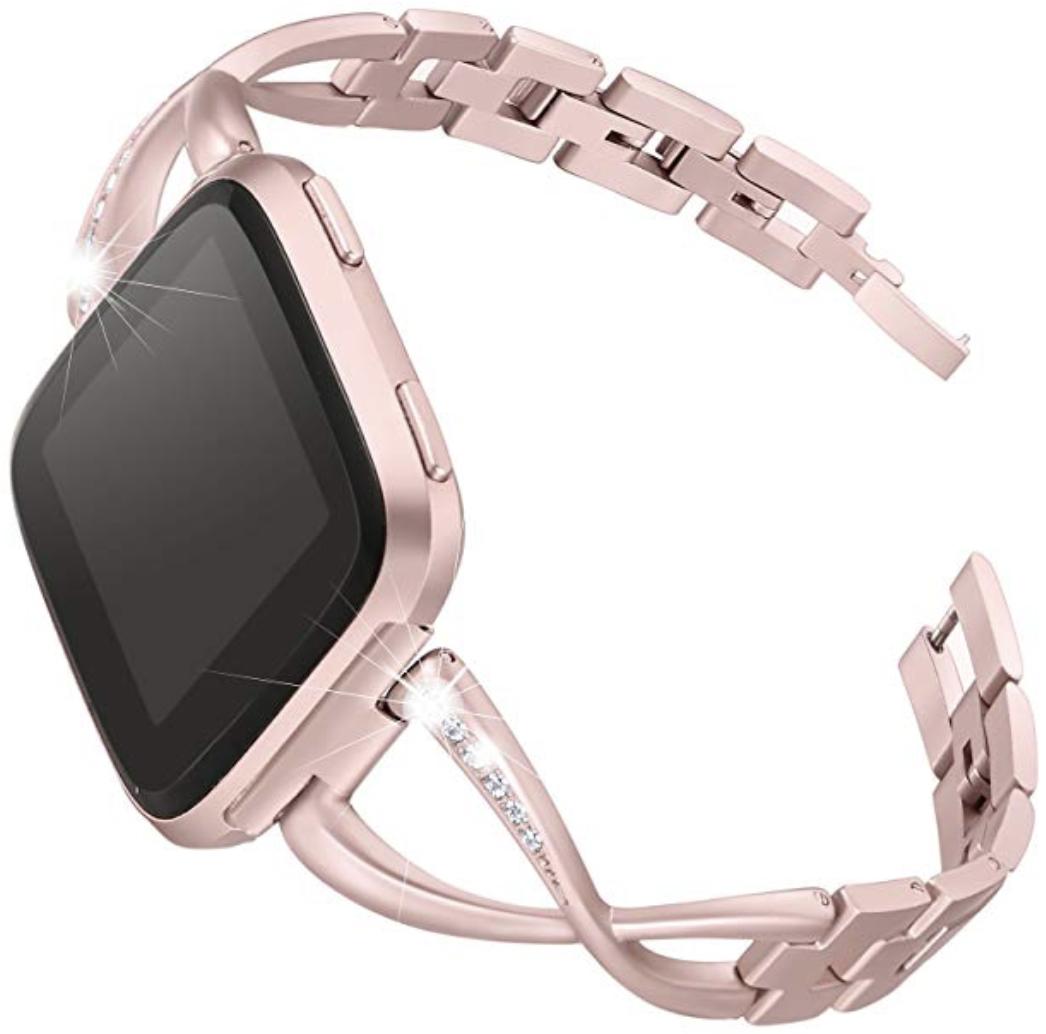 Copper Color Replacement Mesh Metal Bands with Rhinestone Bling Adjustable Fitbit Versa Bands Bracelet fit Wrist 5.5-7.8 OULUCCI Compatible Fitbit Versa Bands
