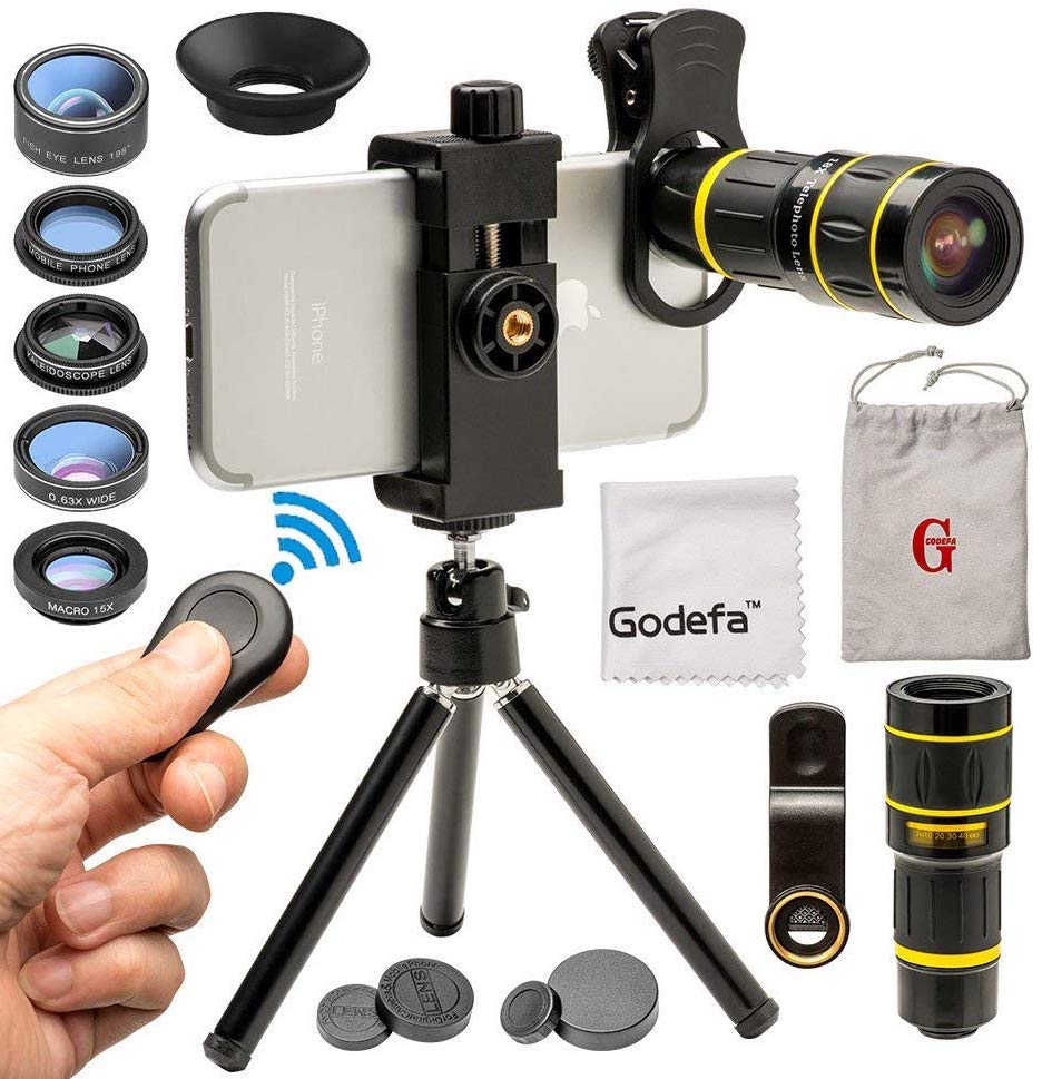 Godefa Cell Phone Camera Lens Tripod Shutter Remote Kit