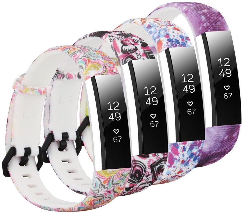 Fitbit Alta Band Silicone Fitness Diamond Paisley Lilly Pink Blue Green Large 