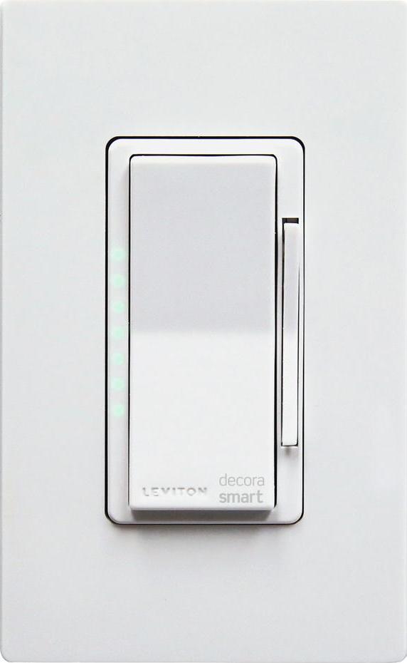 Leviton dimmer switch in all white with green indicator lights