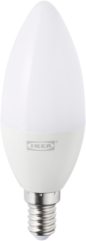 Ikea e12 light bulb on a white background