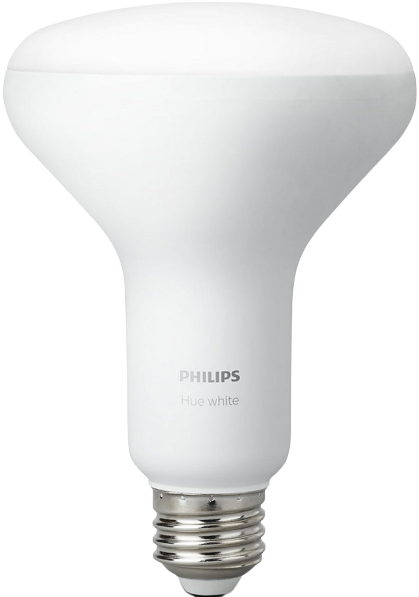 Philips Hue White Ambiance BR30 light bulb on a white background