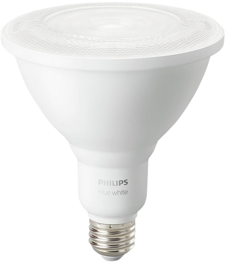 Philips Hue White PAR38 light bulb on a white background
