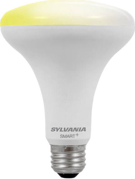 Sylvania Smart+ Soft White BR30 light bulb on a white background