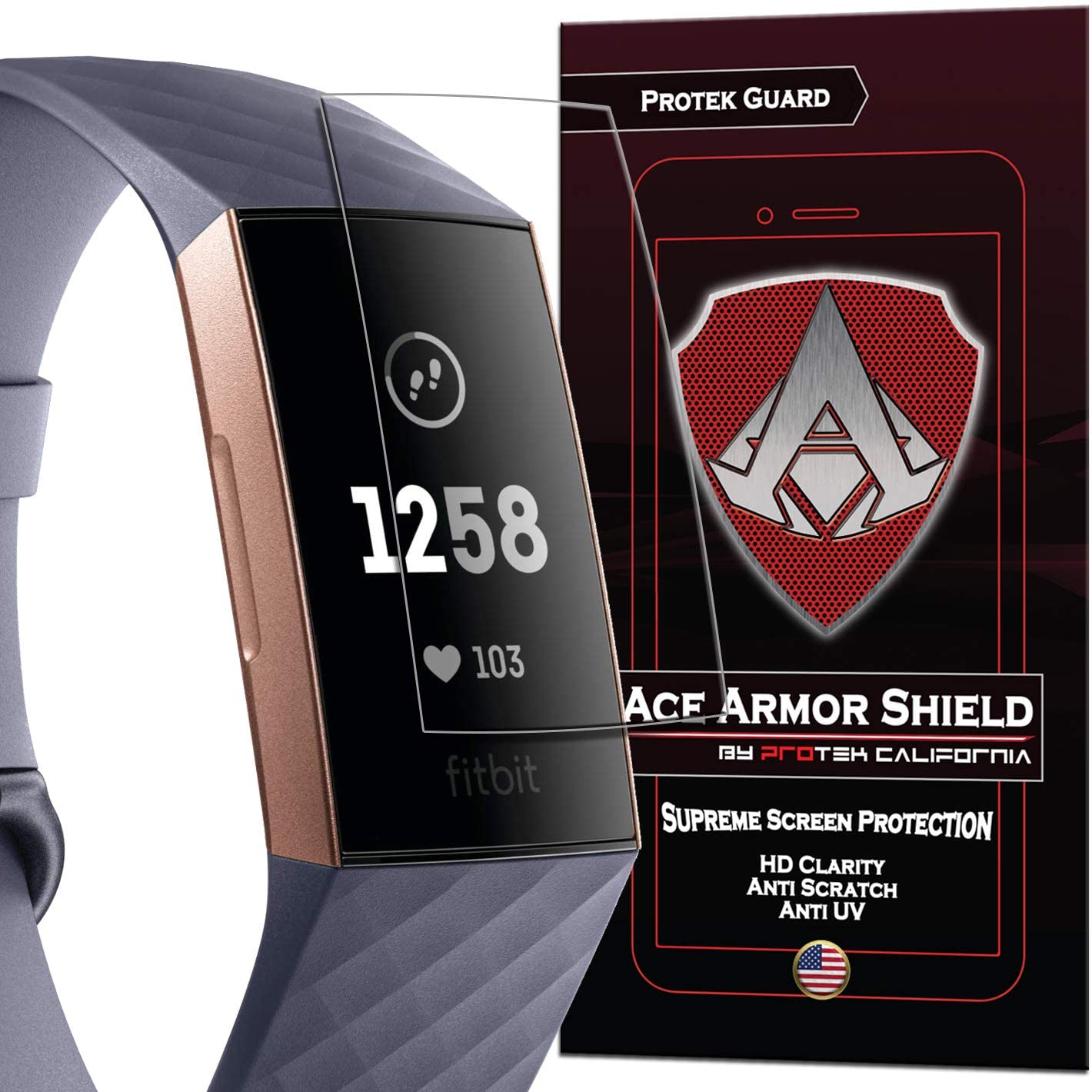 6 Pack Ace Armor Shield Protek Guard Screen Protector for The Fitbit Charge 2 