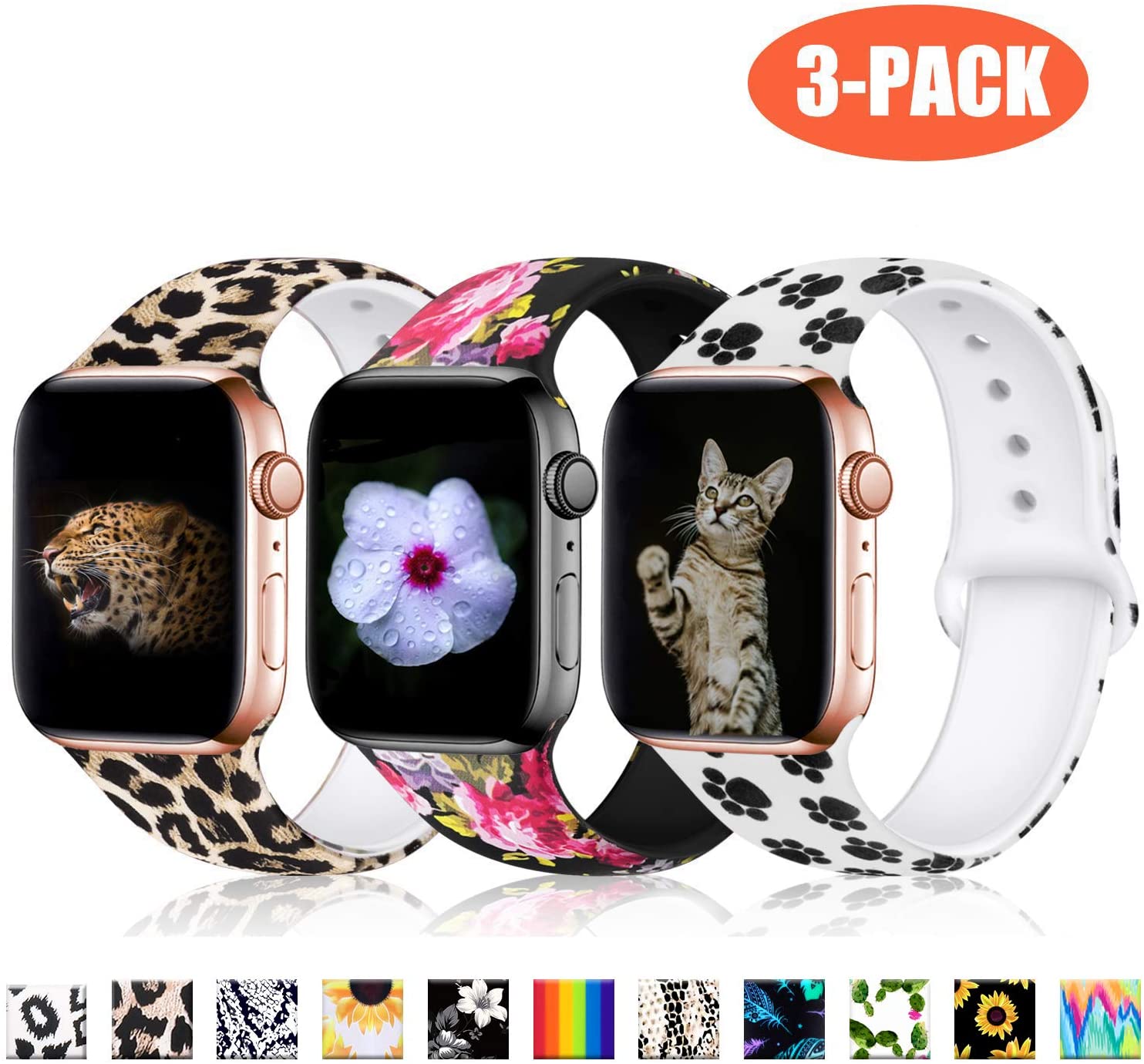 Haveda Cheetah Flowers Pawprints 3 Pack Apple Watch Band