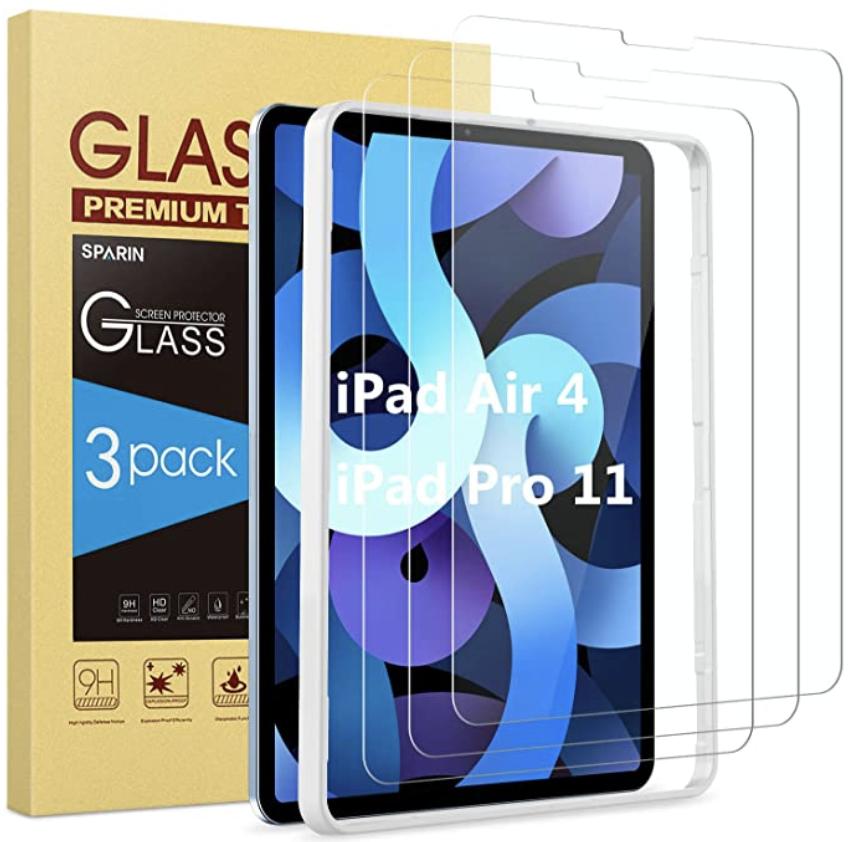 Best iPad Air 4 screen protectors Sparin Three Pack Screen Protector For Ipad Air 4 2020 Tempered Glass With Frame Render Cropped