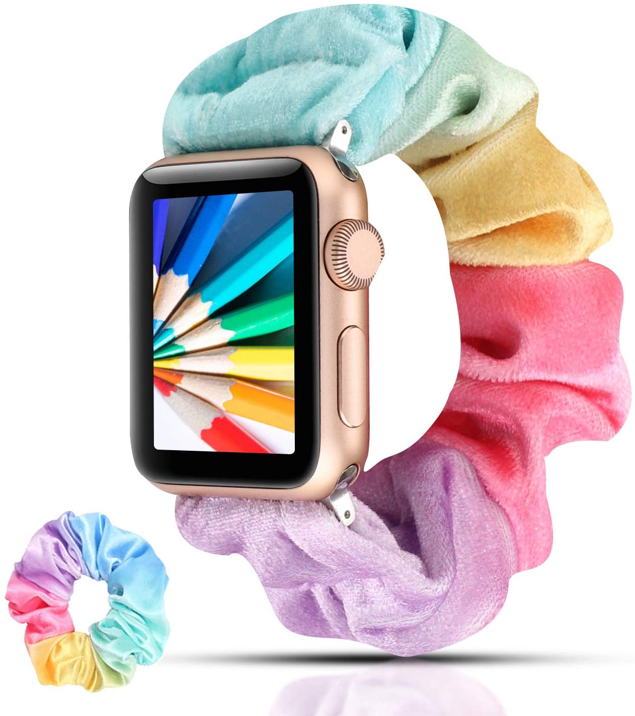 YOSWAN Velvet Rainbow Scrunchie Apple Watch Band
