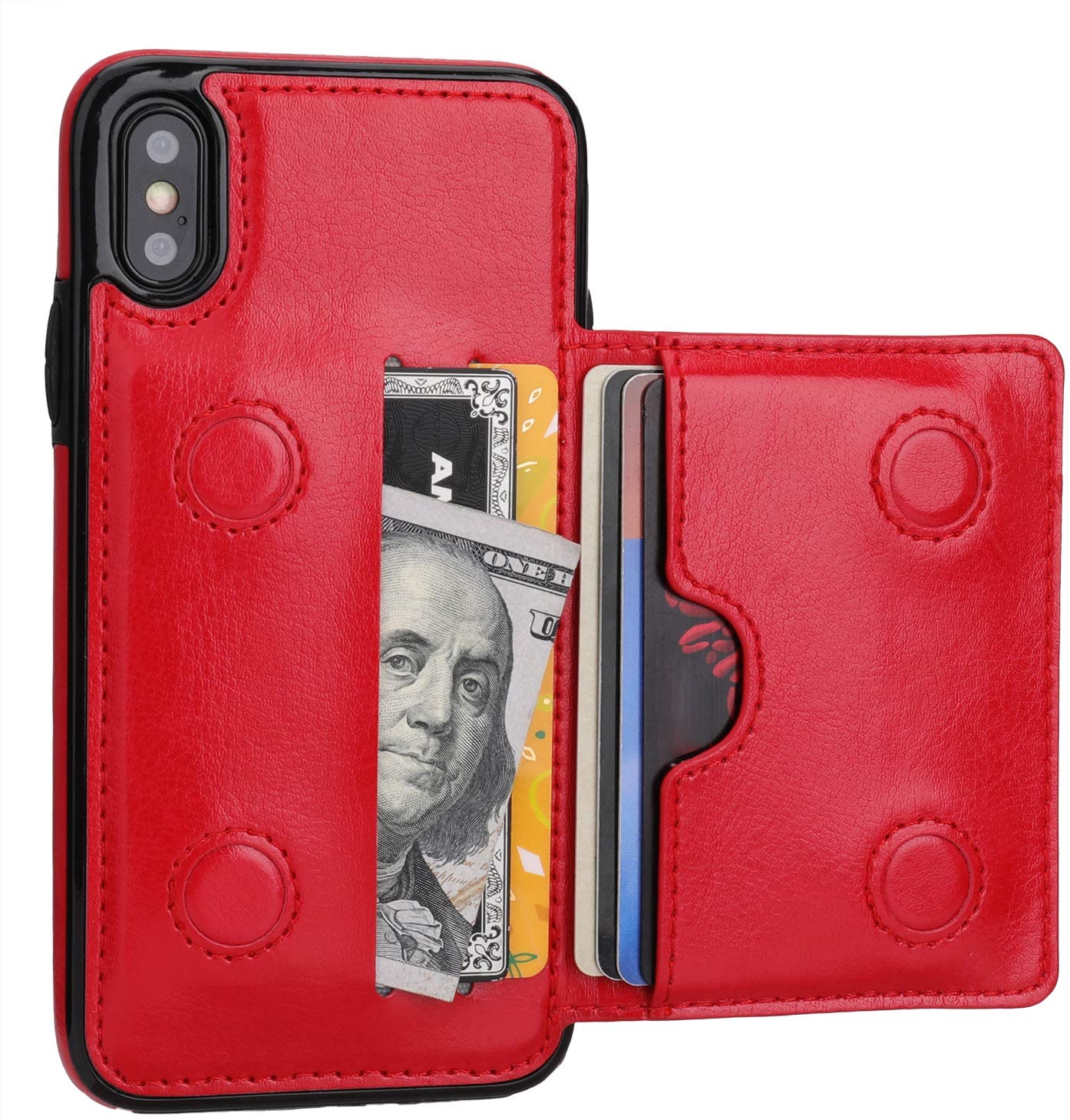 Leather Cover Compatible with iPhone X red Wallet Case for iPhone X 