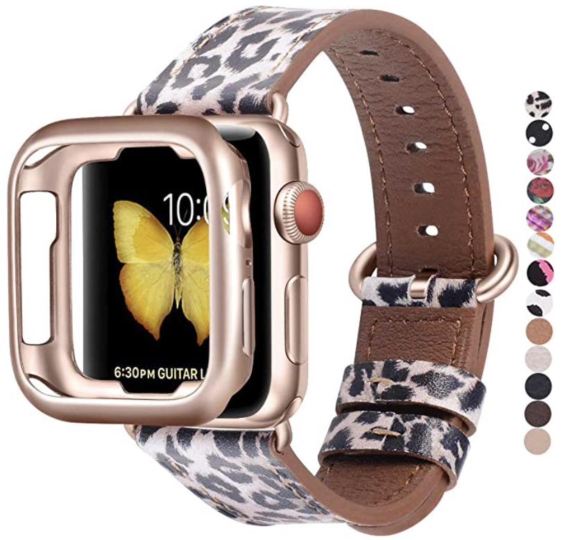 Jsgjmy Apple Watch Band Cuero Leopardo Oro rosa Render Recortado