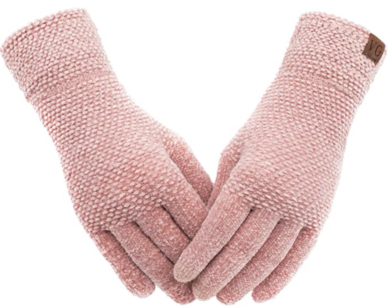 Winter Wool Mitten Gloves For Women Warm Knit Touchscreen Thermal Cable Gloves With Thick Fleece Lining