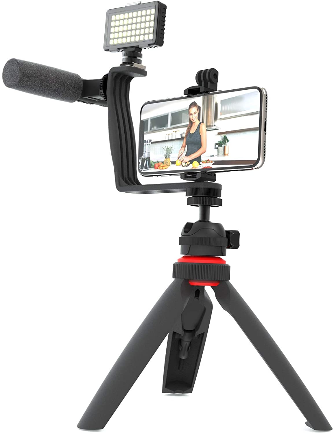 for Video Creating V-Pro Cold & Warm Video Light with Metal Tripod Metal Microphone USKEYVISION Smartphone Video Kit for iPhone 13/Mini/pro/max