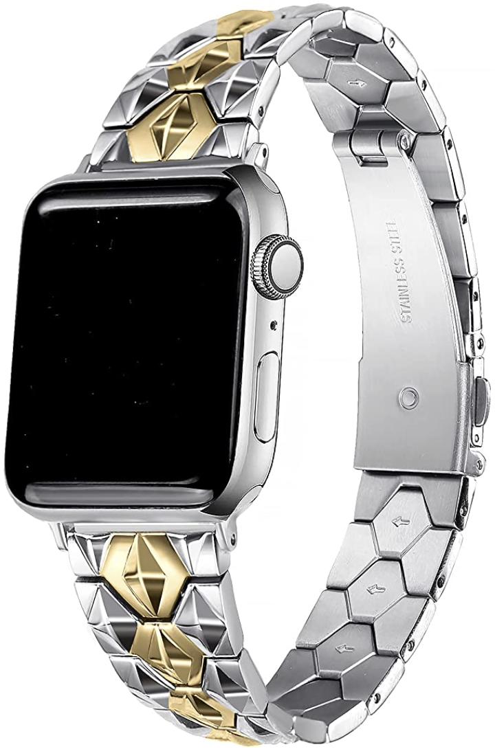 Secbolt Apple Watch Band Diamond Cut Silver Gold Render Cropped