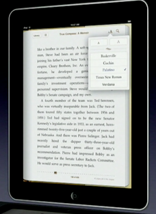 iPad iBooks font size and typeface popover