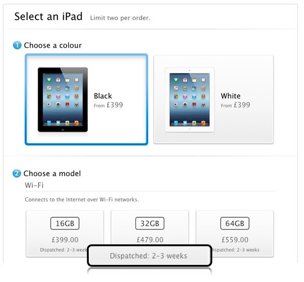 The new iPad pushed back to 2-3 weeks