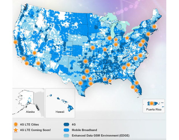 AT&T's LTE coverage map