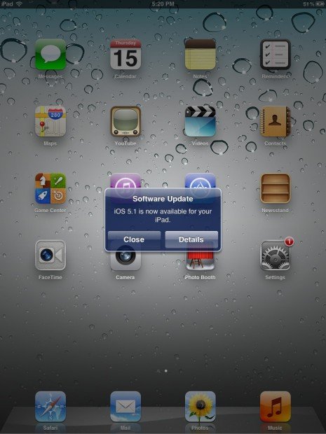 iPad software update alert notification