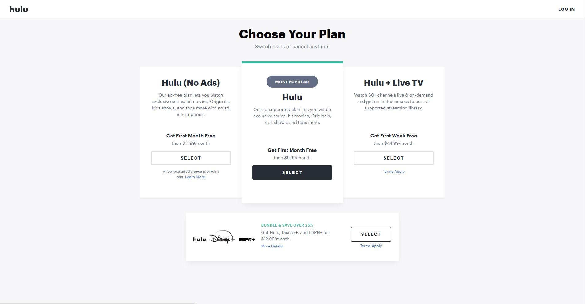 Страница регистрации на Hulu