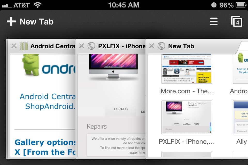 Chrome for iPhone tabbed browsing