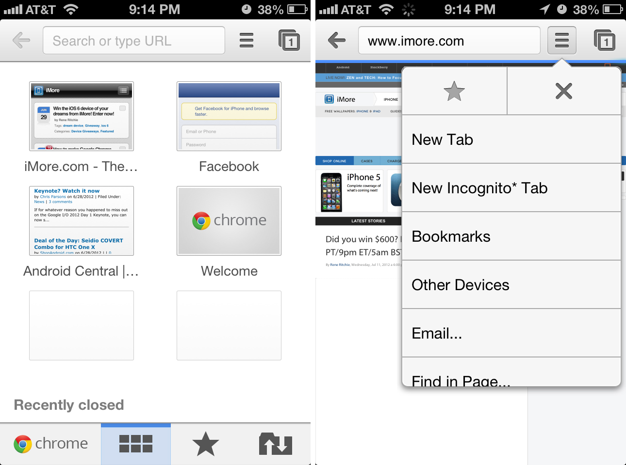 Chrome for iPhone user interface