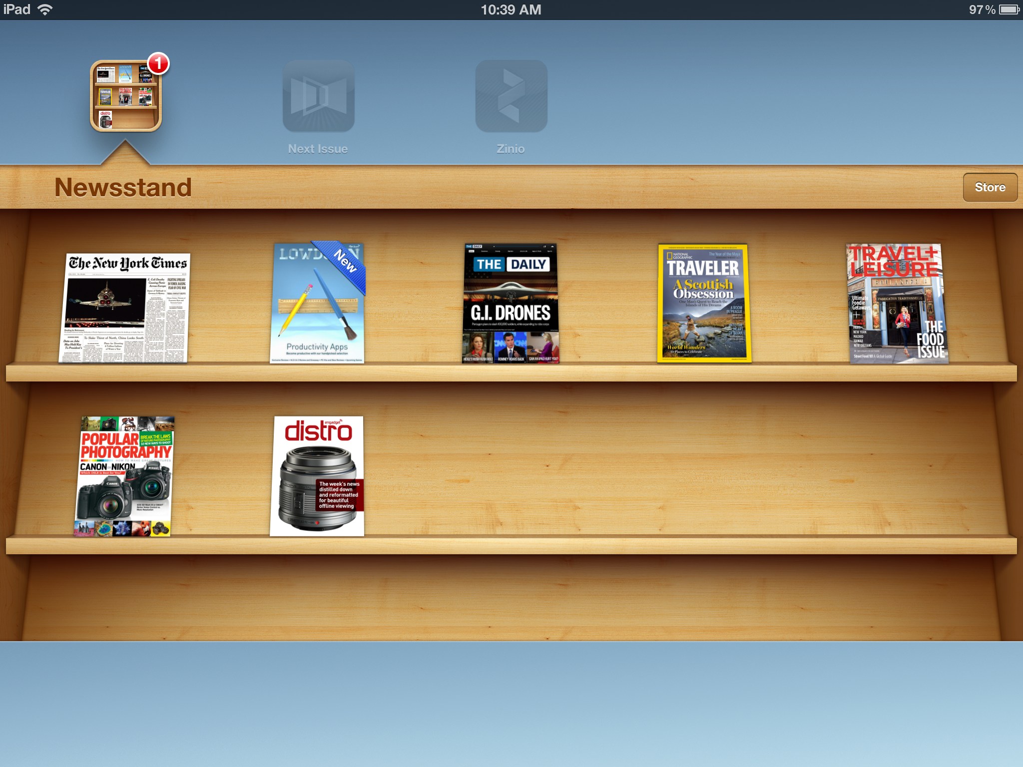 Newsstand for iPad user interface