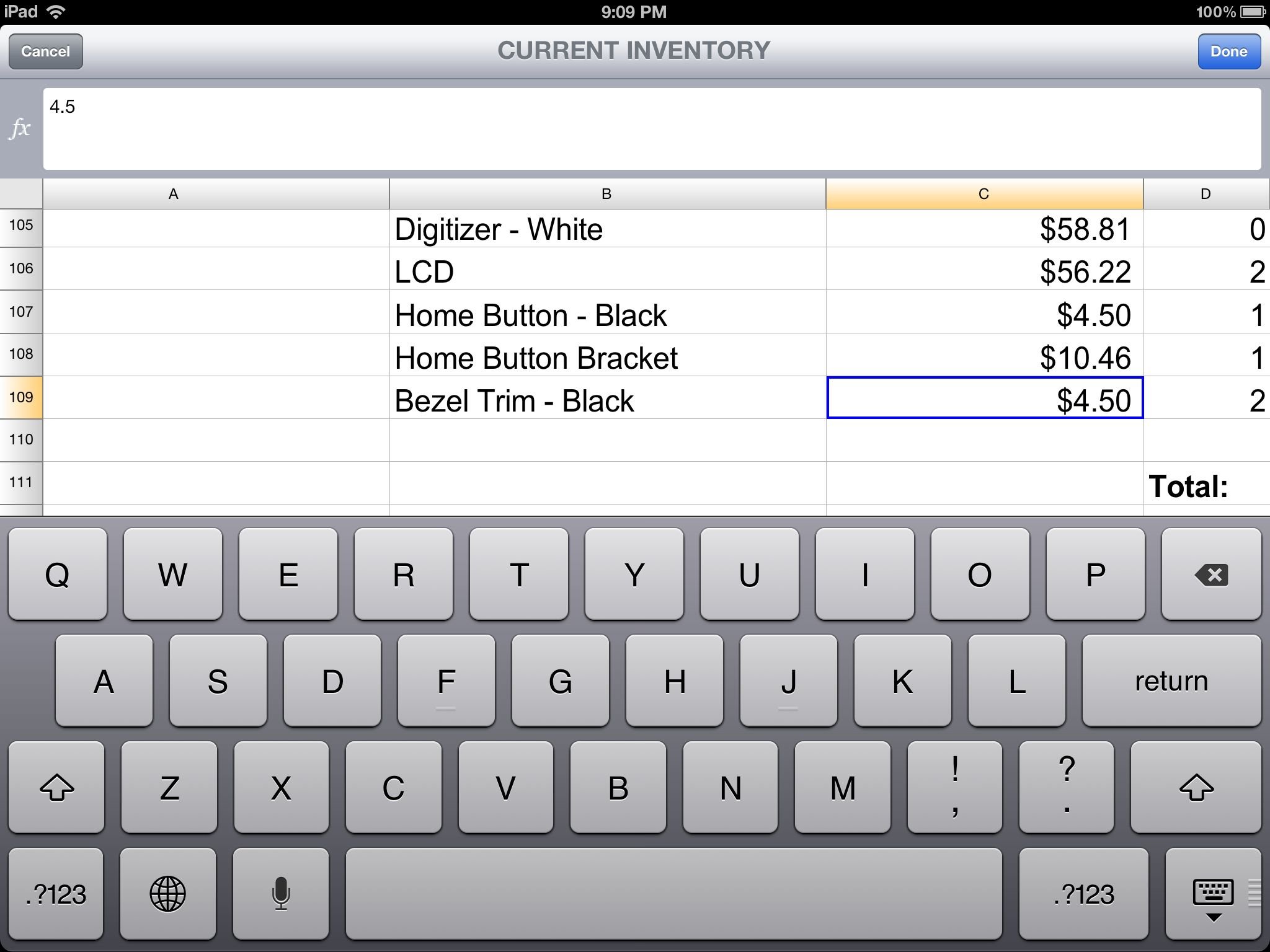 Docts to go for ipad adding formulas to spreadsheets