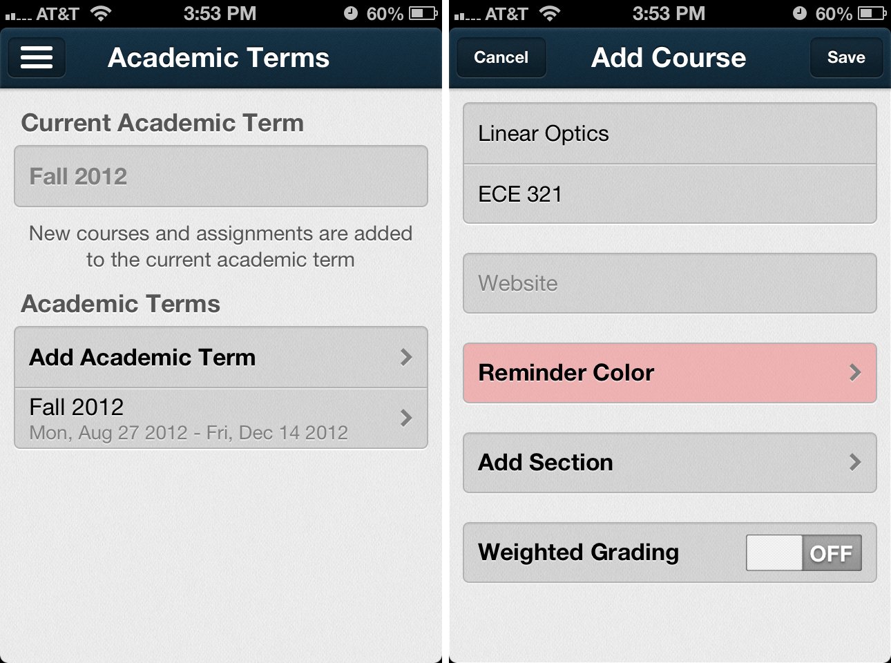 Erudio for iPhone managine courses and terms
