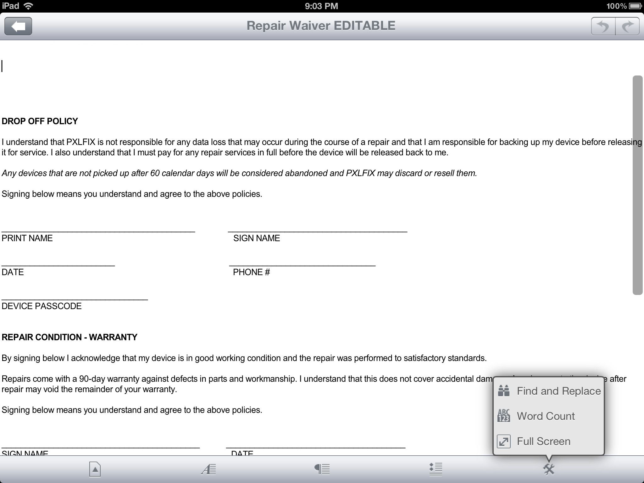 Quickoffice Pro for iPad editing word documents