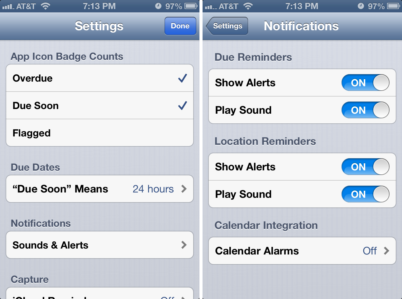 OmniFocus for iPhone notification settings