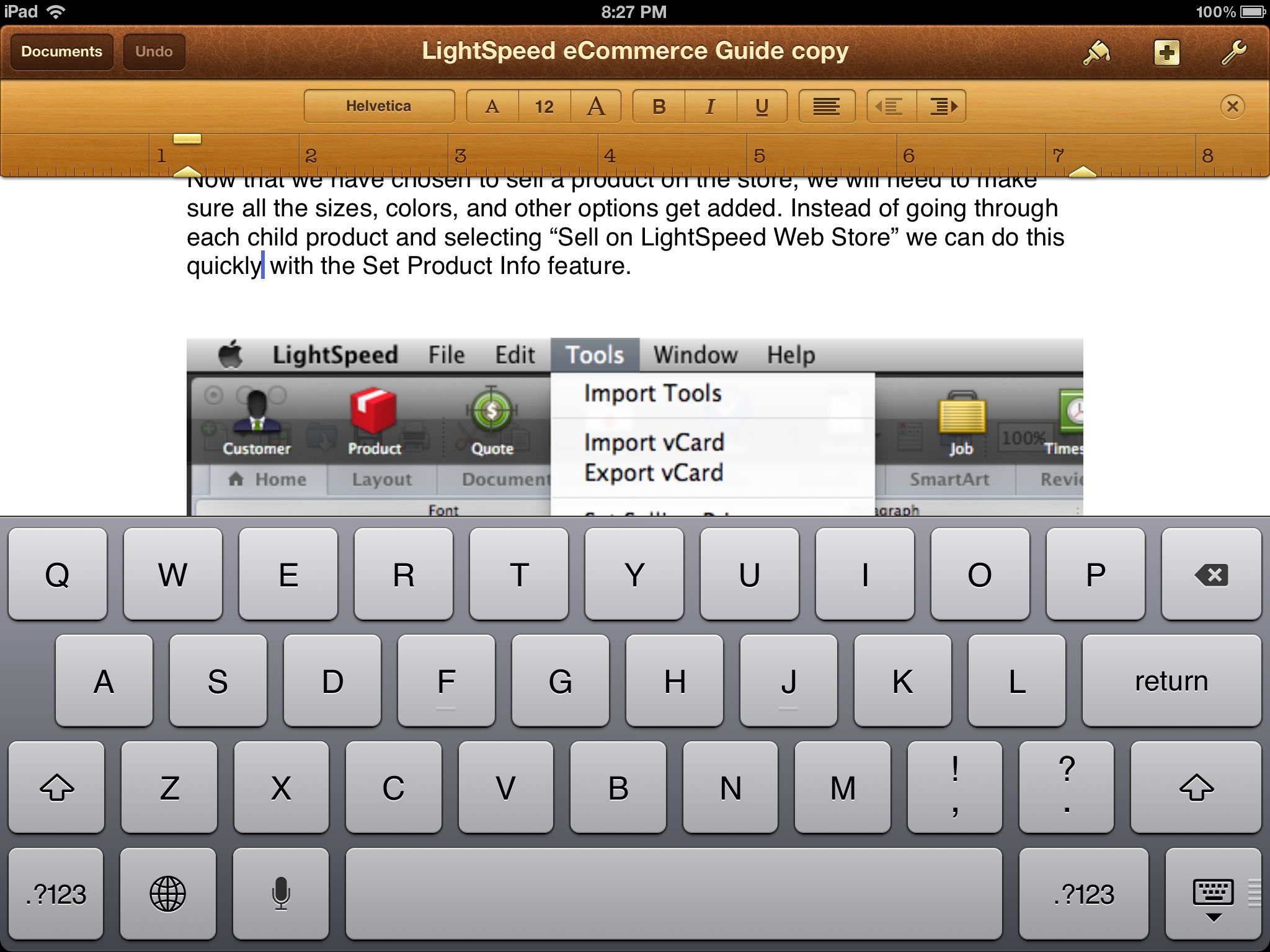 pages main typing view on iPad