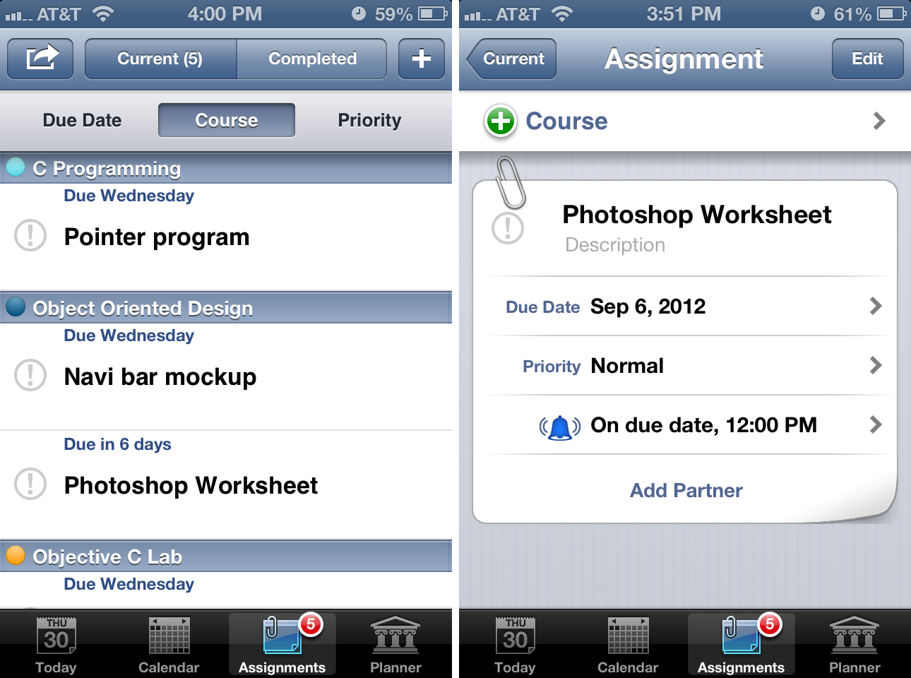 iStudiez Pro for iPhone adding assignments and tasks