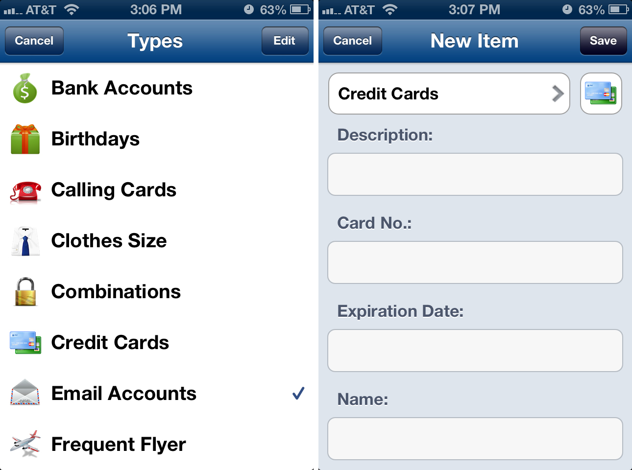 mSecure for iPhone accounts logins