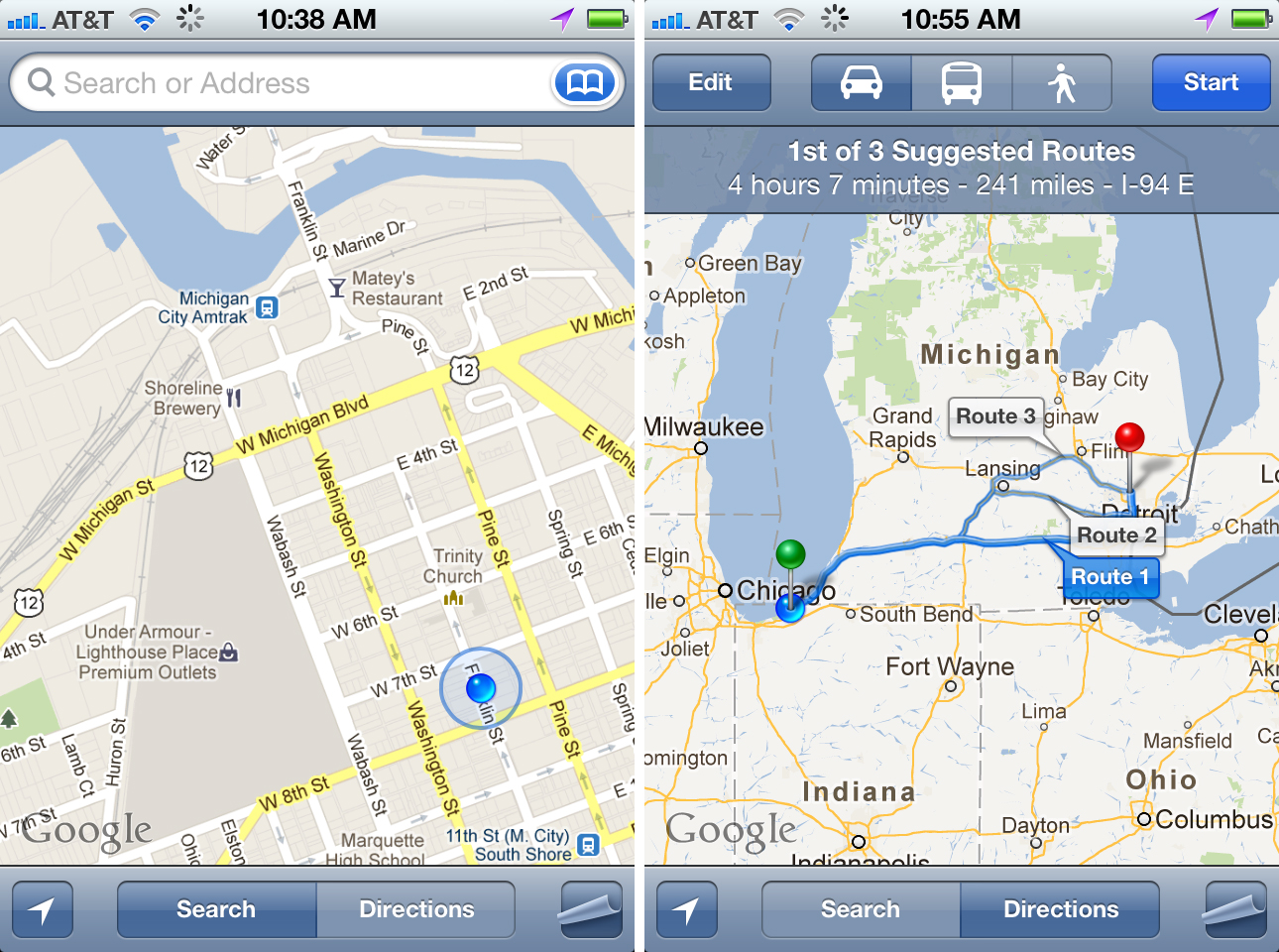 iOS 5 maps route directions