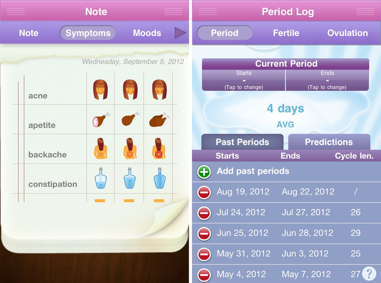 period diary for iphone period tracking