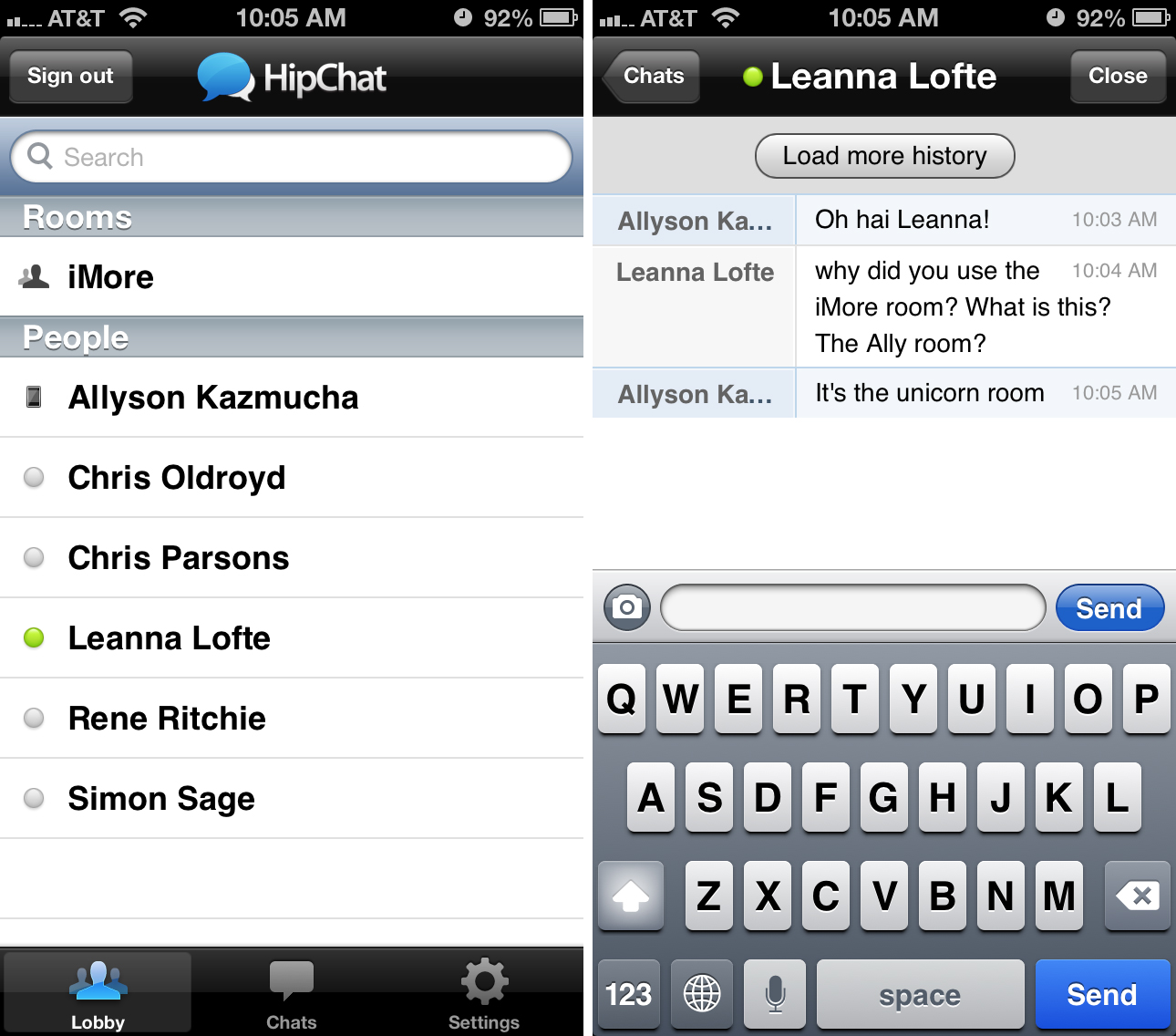 hipchat for iphone ui