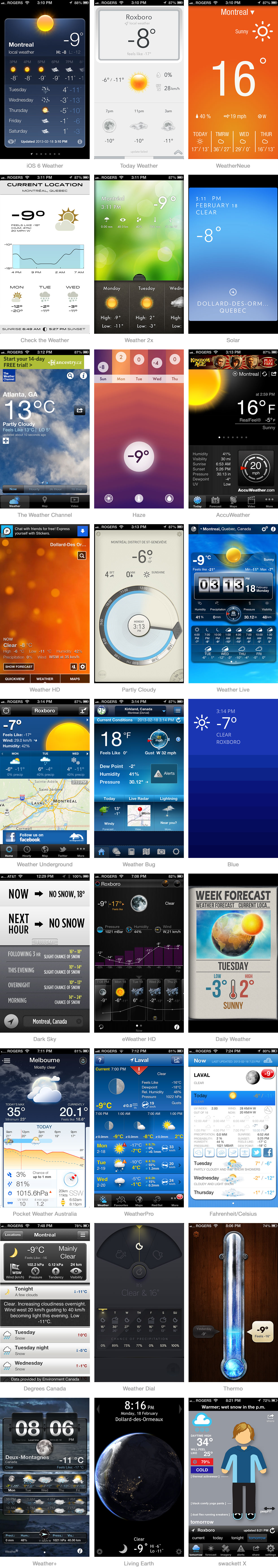 Weather app screens
