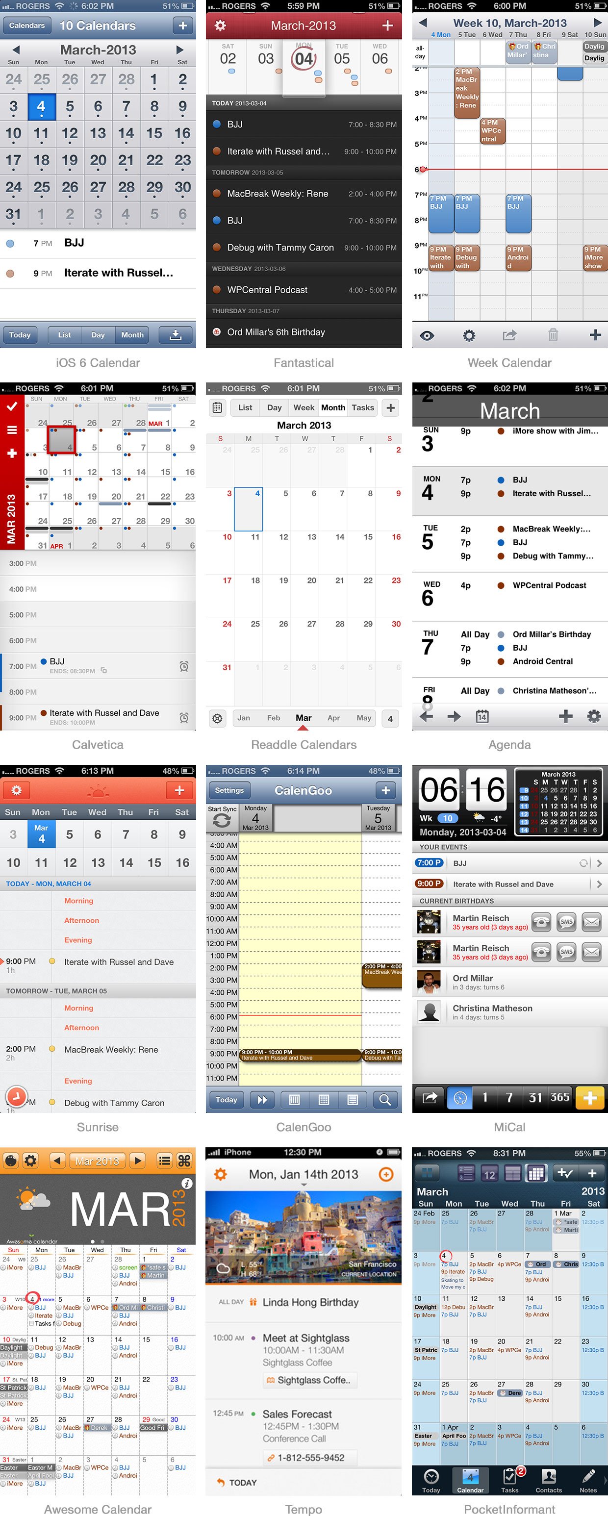 iPhone calendar default screens