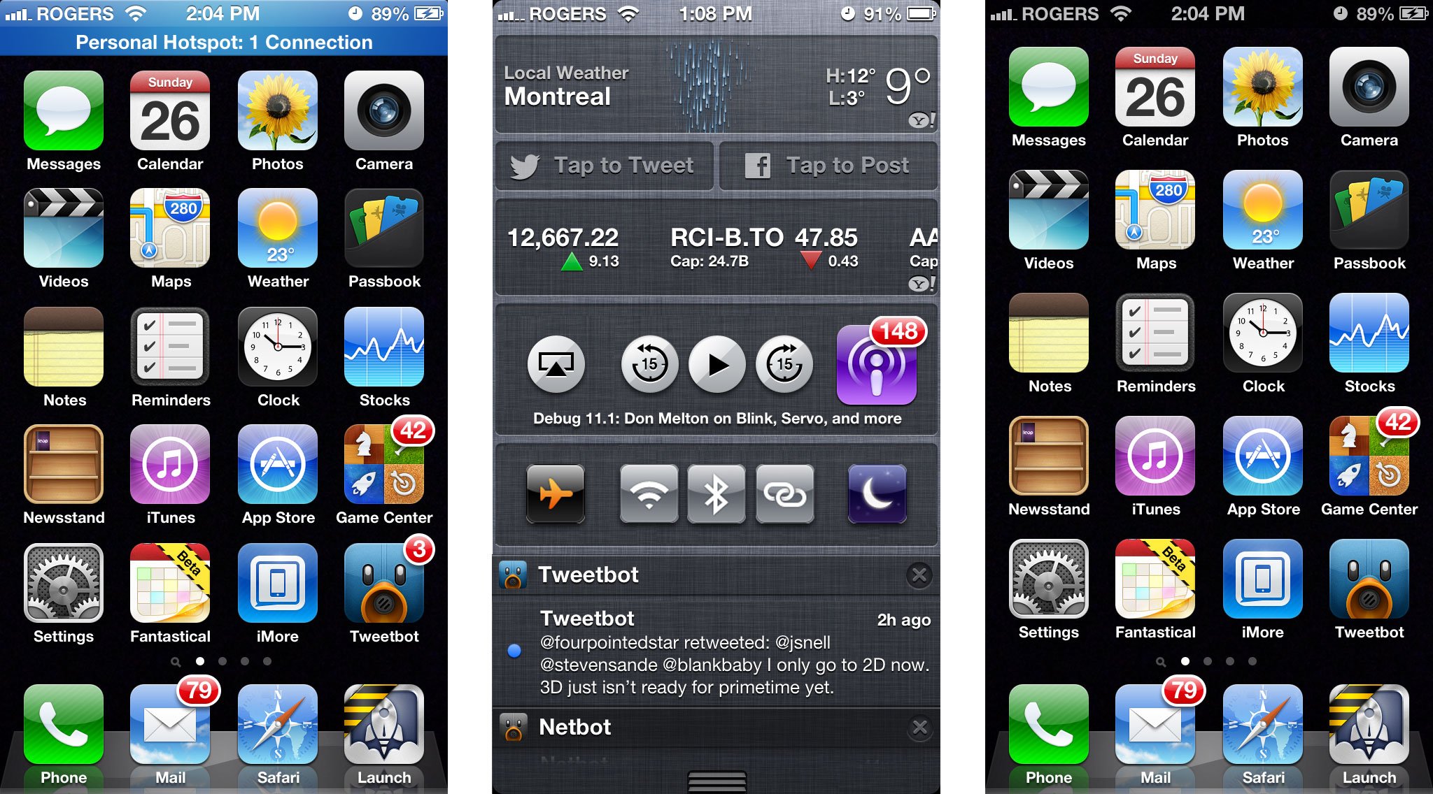 Quickest and most dirtiest mockup of controls put into Notification Center
