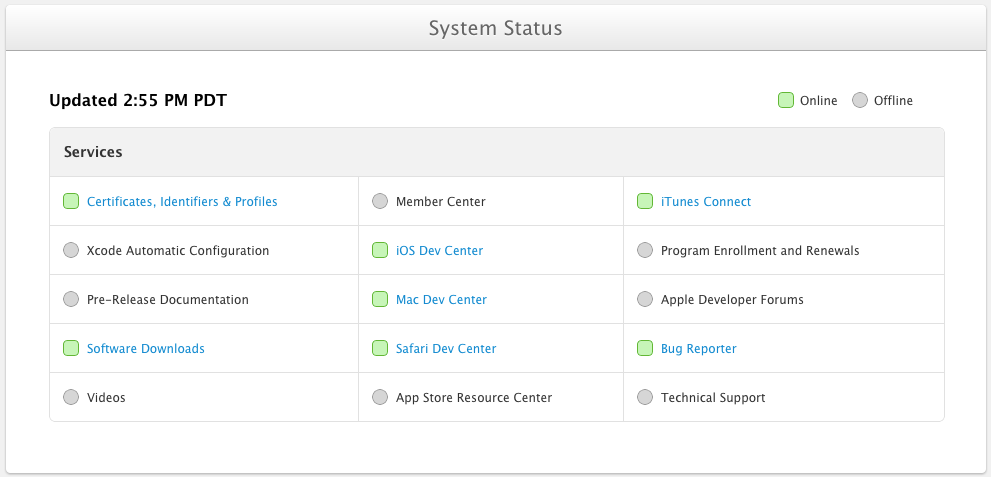 Developer System Status