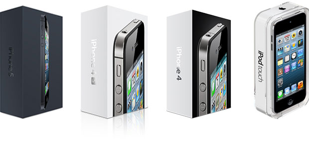 iPhone 5, iPhone 4S, iPhone 4, iPod touch 5 packaging