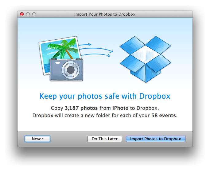 Dropbox for Mac adds iPhoto import tool, takes screenshot upload out of beta