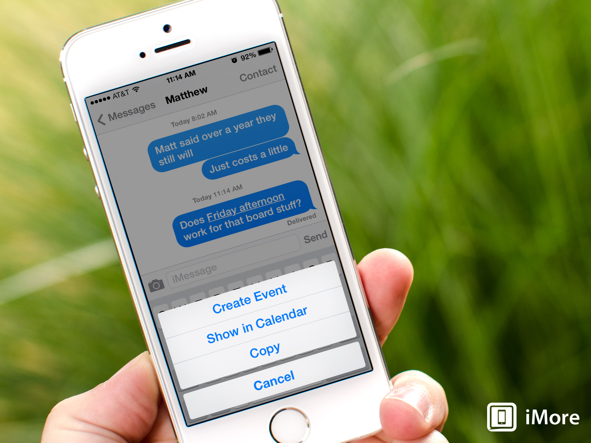 How to create events in iOS directly in the Messages and Mail apps