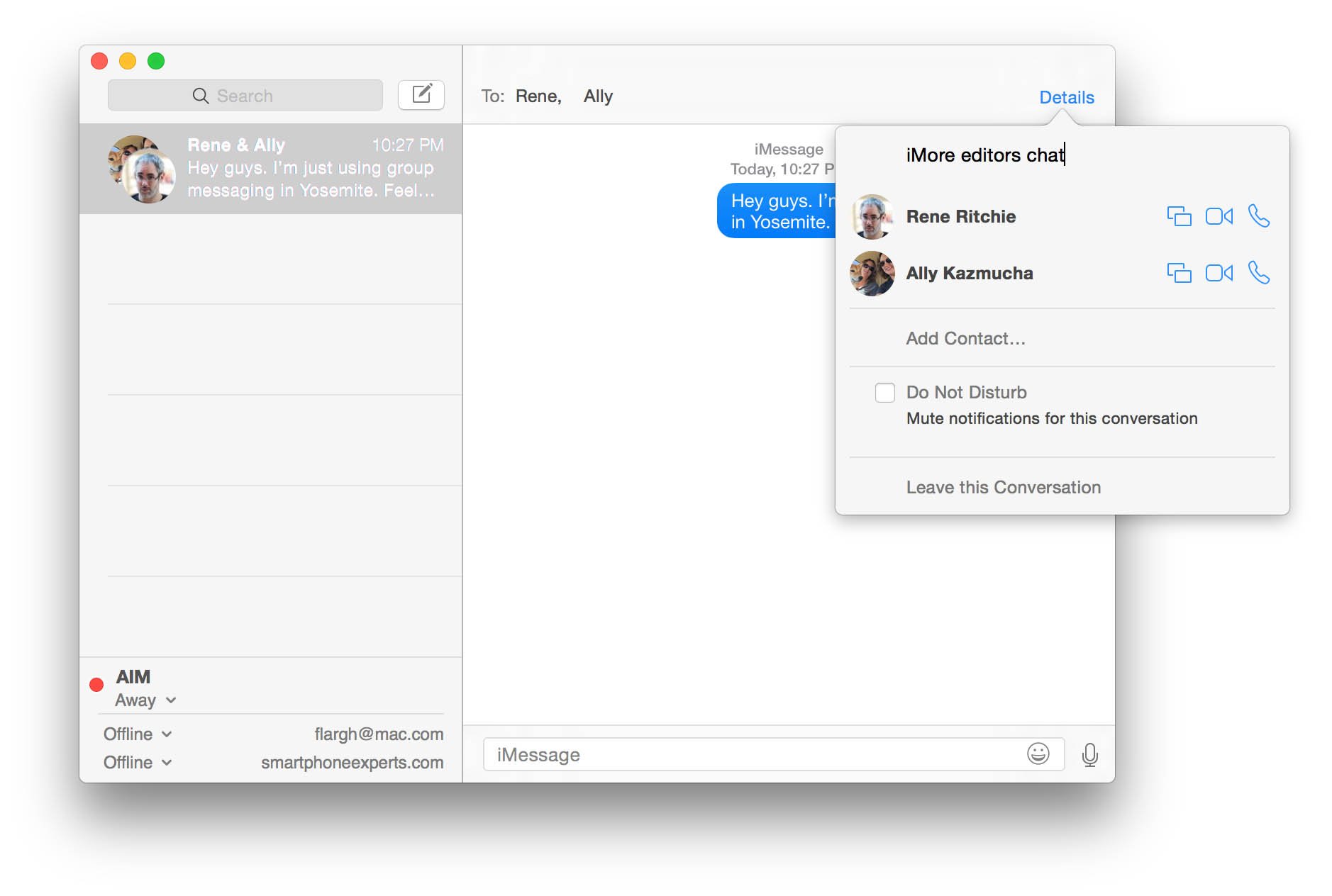 OS X Yosemite group messaging