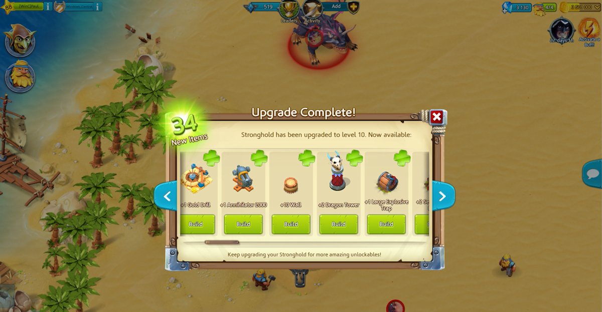 Cloud Raiders version 7.0 update Stronghold Level 10 upgrade