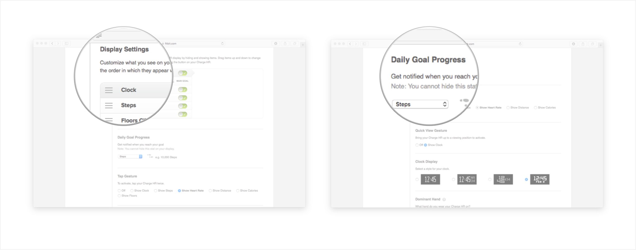Manage on-screen data under Display Settings or manage achievement notifications under Daily Goal Progress.