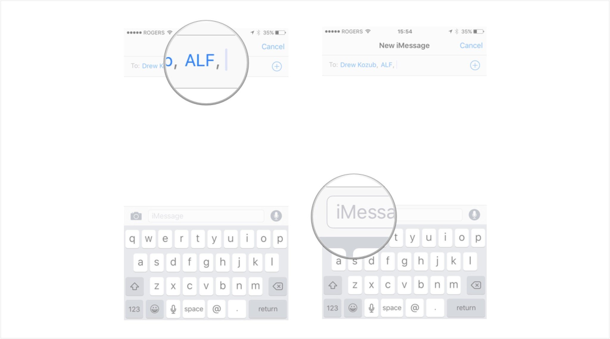 Start a group message on iPhone or iPad: Type your next contact's name and tap inside the text field in your message.