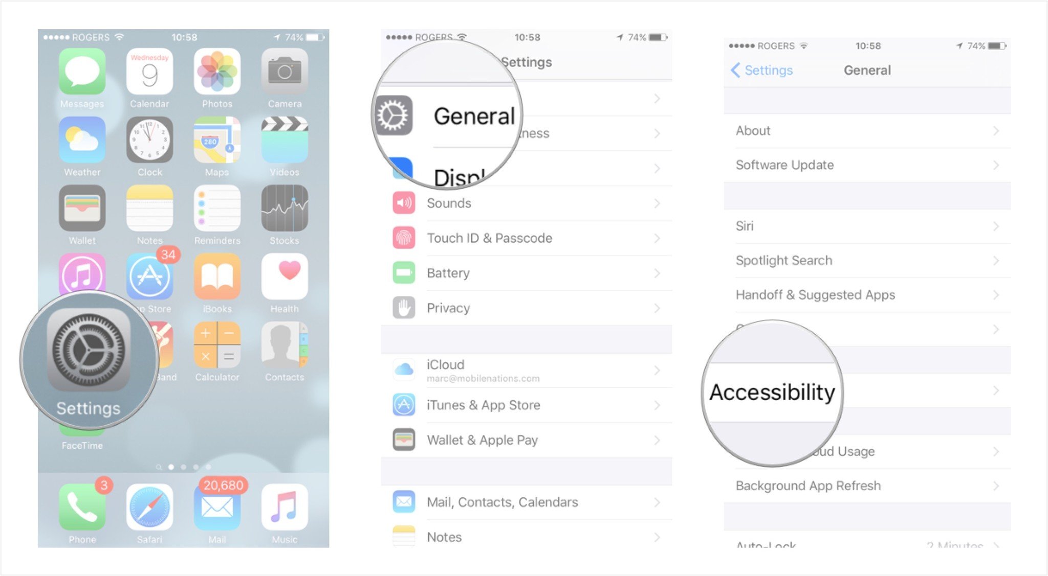 Launch the Settings app tap on General and tap on Accessibility.