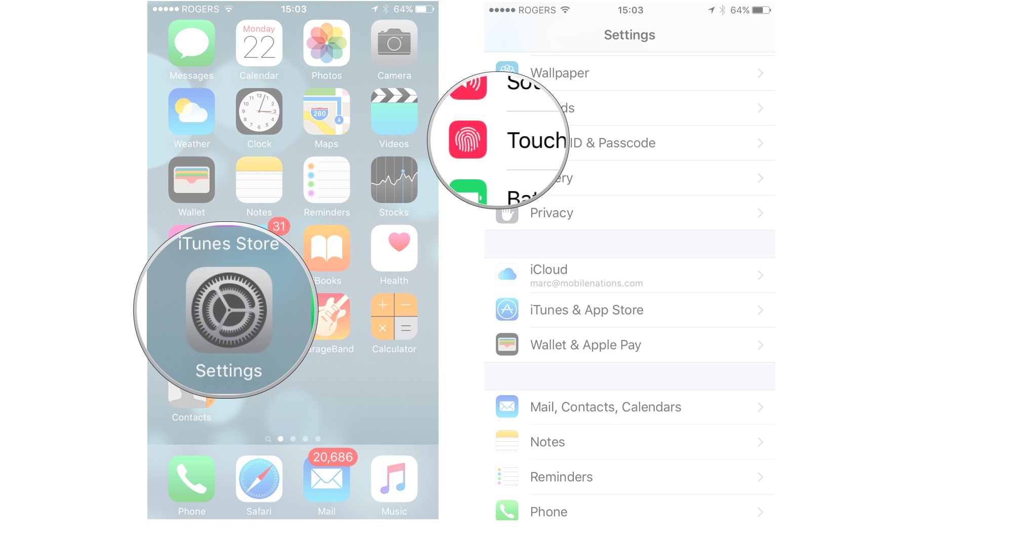 tap settings, then tap touch id and passcode